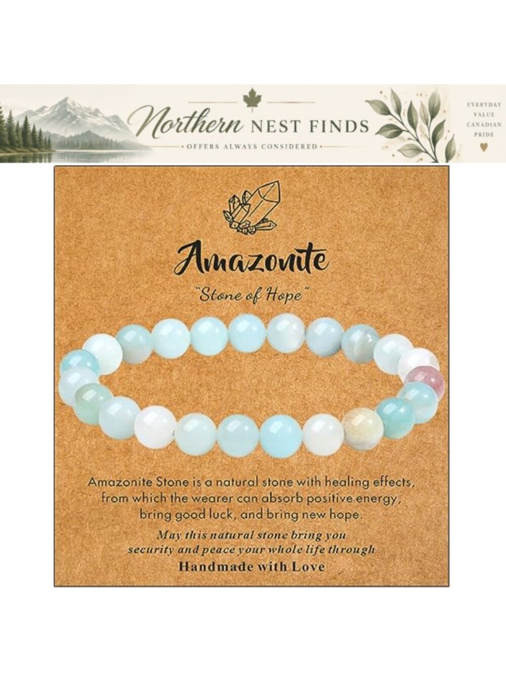 Handmade 8 mm Amazonite Beaded Stretch Bracelet Round Gemstone Crystal Jewelry